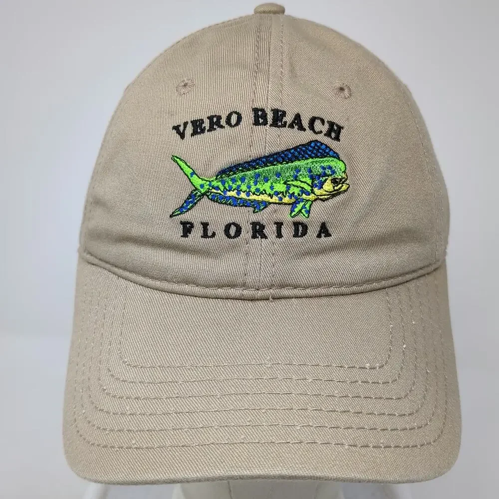 camp david Baseball Cap Beige One Size Vero Beach Florida Mahi Fish Cotton hat